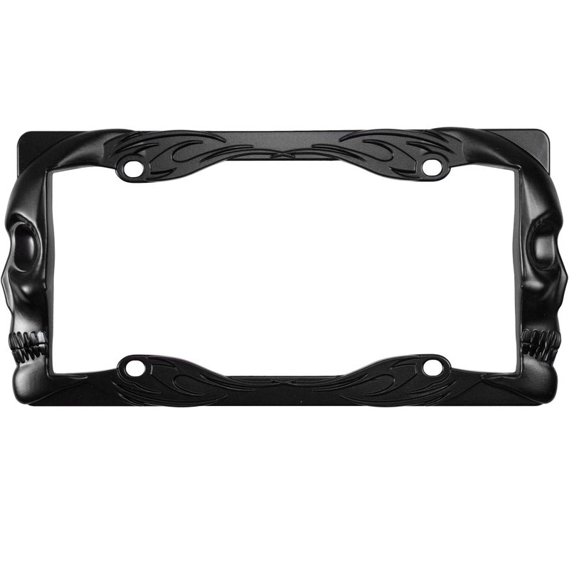Custom Accessories 92877 Matte Black Flaming Skull License Plate Frame - Image 1